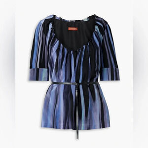 ! Altuzarra Nika Belted Printed Silk
Crepe de Chine Blouse